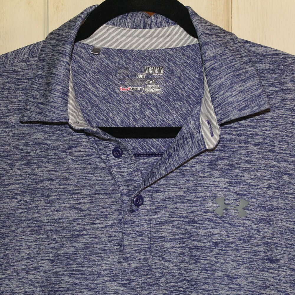 Under Armour Men's HeatGear Loose Fit blue/gray heathered Polo shirt size M - Picture 2 of 4